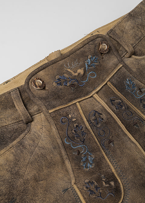 beckert-karwendel-wildbock-lederhose-kurz-tabacco-stickerei image 4