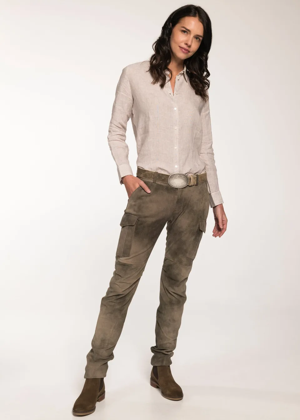 beckert-cherokee-damen-lederhose-ziegenvelour-smoke image 1