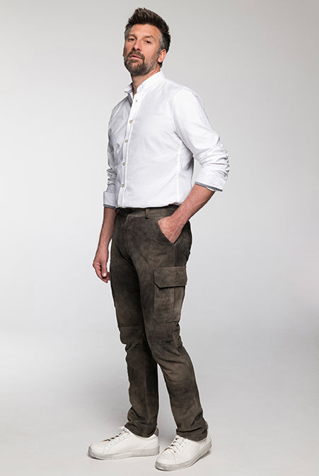 beckert-cooper-lange-lederhose-roggen-cargo-ziegenvelours image 1